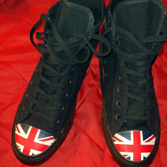 Blk UNion Jack Converse High Tops - Picture 1 of 8